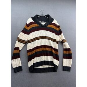 Murano London Collection Sweater Mens Large Cream Stripe Shawl Collar Wool